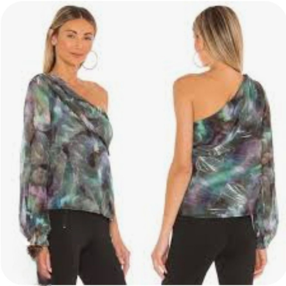 Revolve Amanda Uprichard Water Color One Sleeved Blouse